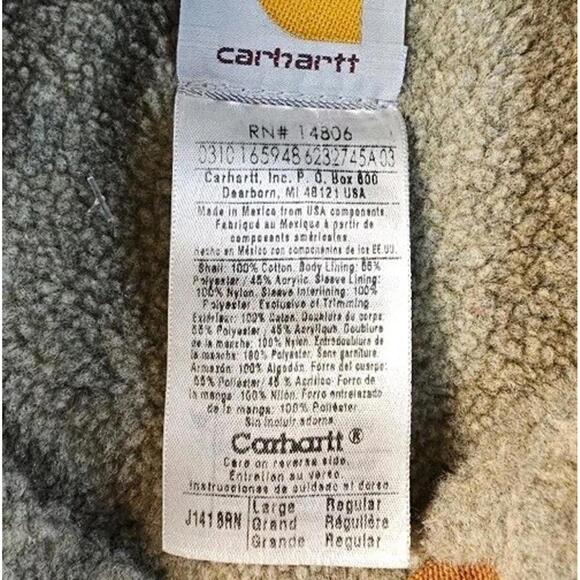 Carhartt Jacket Sherpa Lined Size Large Brown Tan Canvas Distressed Coat J141 - Picture 3 of 7